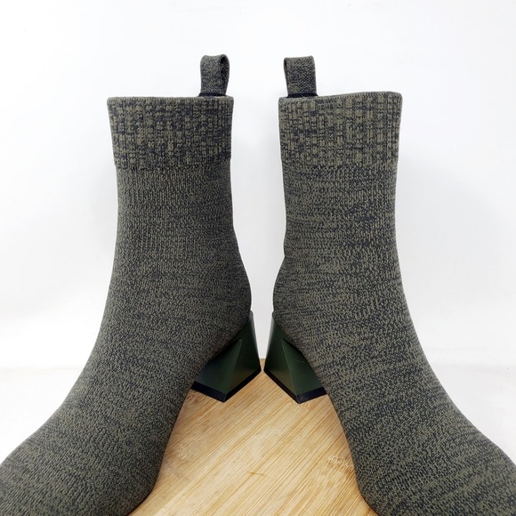 Vivaia Regina Pro Boots Womens 37.5 Olive Square Toe Fishtail Heel Knit Stretch - Picture 7 of 16